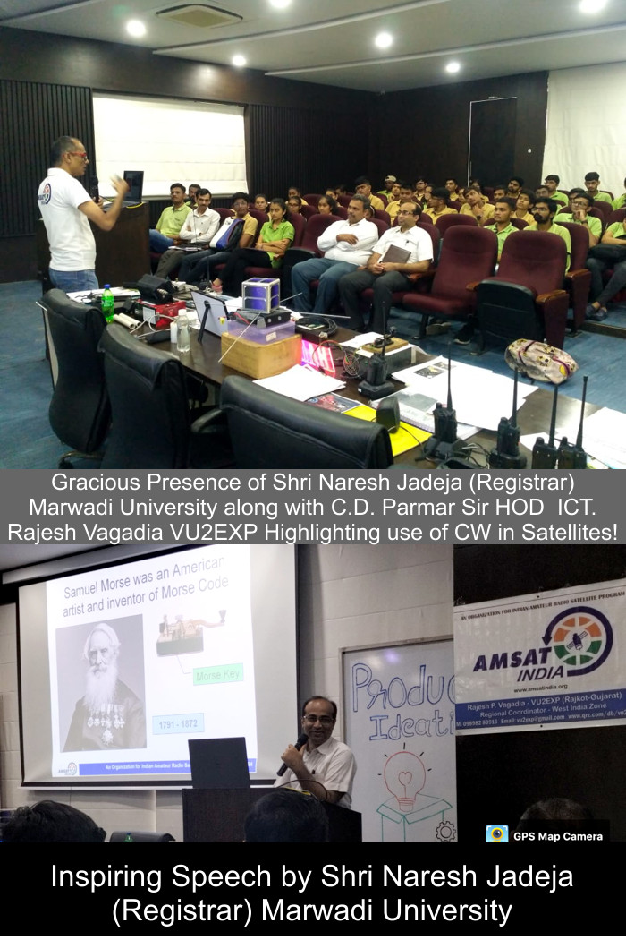 Naresh Jadeja Registrar Prof CD Parmar Ham Radio workshop Marwadi College Rajesh Vagadia VU2EXP.jpg
